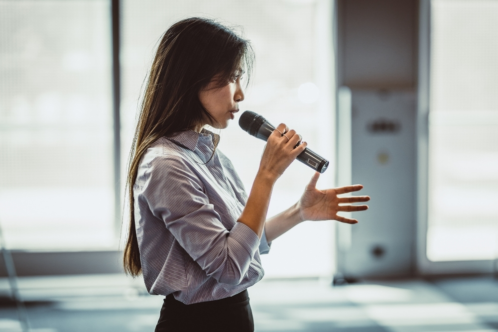 A professional woman doing a webinar