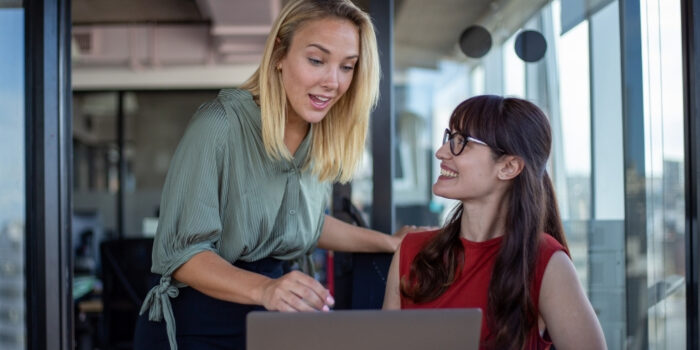 Two professional women having a discussion