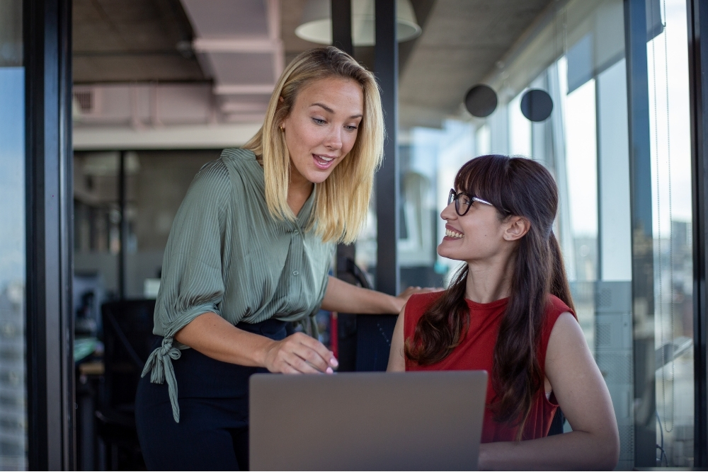 Two professional women having a discussion